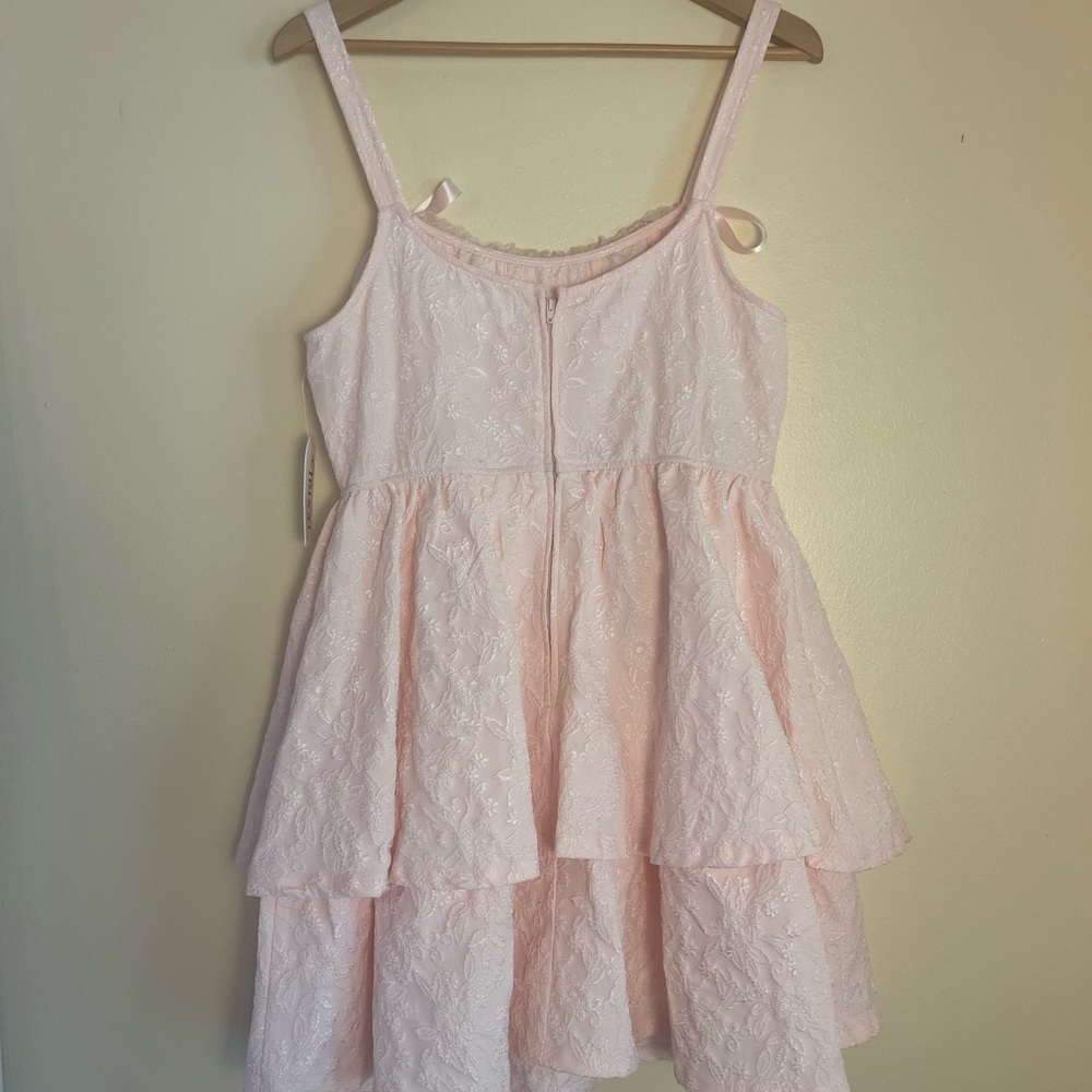 Pink Lace Corset Dress Bow Straps Tiered Mini XL Coquette Balletcore Barbiecore - Picture 12 of 14